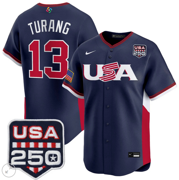 Men Team USA World Baseball Classic 250 America Patch #13  Brice Turang blue 2026 MLB Jersey